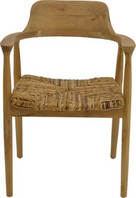 Πολυθρόνα Denverone pakoworld φυσικό teak ξύλο και ψάθα 57x54x79εκ