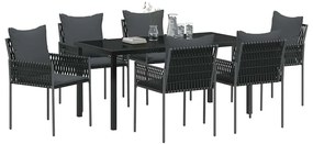 vidaXL Σέτ φαγητού για κήπο 7 pcs Μαύρο Πολυ ράταν