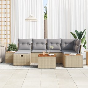 vidaXL Σετ 7 Τεμαχίων Καναπέ Κήπου με Μαξιλάρια Μπεζ Πολυ Ράτανα