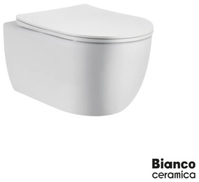 Bianco Ceramica Eco Line Maya Κρεμαστή Λεκάνη 48,5εκ Με Αποσπώμενο Κάλυμμα Βακελίτη Slim Soft-close Λευκό Γυαλιστερό