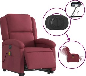 vidaXL Πολυθρόνα Μασάζ Ηλεκτρική Ανακλ. Μπορντό Υφασμάτινη