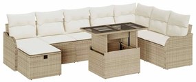 vidaXL Σετ Καναπέ Κήπου με μαξιλάρι 9 pcs Μπεζ Πολυ ράταν