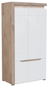 Ντουλάπα Orlando K107, Δρυς, Γυαλιστερό λευκό, 195.5x100x54.5cm, Πόρτες ντουλάπας: Με μεντεσέδες