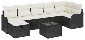 vidaXL Σετ 8 Κομματιών Καναπέ Κήπου Με Μαξιλάρια Μαύρο Πολυ Ρατάν