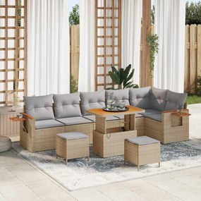 vidaXL Σετ Καναπέ Κήπου με 9 Τεμάχια και Μπεζ Μαξιλάρια Ράτταν Ακακία