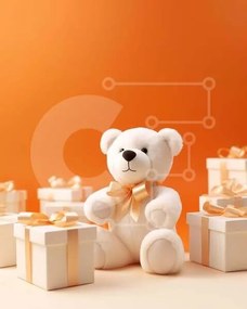 Intra Συλλεκτικό Ξύλινο Παζλ Plywood  4mm - Teddy Bear που περιβάλλεται από δώρα Σε Ξύλινο Κουτί - Διαστάσεις Puzzle: 10x10 cm – 25 κομμάτια