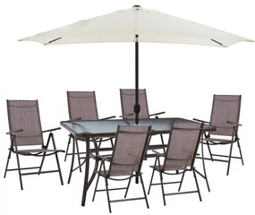 Σετ Κήπου Τραπεζαρία HM11491 8 τεμ Καφέ με Ομπρέλα Μπέζ &amp; Τραπέζι 150x90x75 εκ. με 6 Καρέκλες