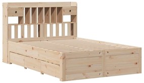 Κρεβάτι Βιβλιοθήκη Χωρίς Στρώμα 140x190 εκ Μασίφ Ξύλο Πεύκου - Καφέ