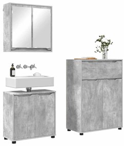 vidaXL Σετ Επίπλων Μπάνιου 3 pcs Σκυρόδεμα Γκρι Επεξεργασμένο ξύλο