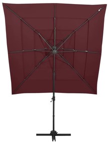 Ομπρέλα 4 Επιπέδων Μπορντό 250 x 250 εκ. με Ιστό Αλουμινίου - Κόκκινο
