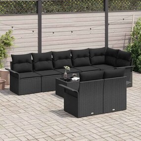 vidaXL Σετ Καναπέ Κήπου με μαξιλάρι 9 pcs Μαύρο Πολυ ράταν
