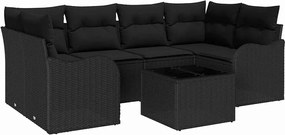 vidaXL Σετ Καναπέ Κήπου 7 pcs Μαύρο Πολυεστέρας, Ρατάν και Γυαλί