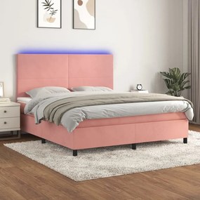 ΚΡΕΒΑΤΙ BOXSPRING ΜΕ ΣΤΡΩΜΑ &amp; LED ΡΟΖ 180X200 ΕΚ. ΒΕΛΟΥΔΙΝΟ 3136022