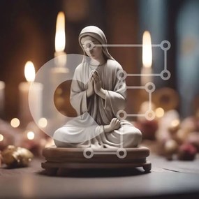 Intra Συλλεκτικό Ξύλινο Παζλ Plywood  4mm - Λευκό άγαλμα της Παναγίας με κεριά Σε Ξύλινο Κουτί - Διαστάσεις Puzzle: 10x10 cm – 25 κομμάτια