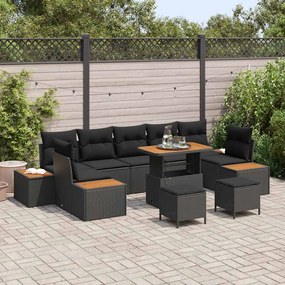 vidaXL Σετ Καναπέ Κήπου με μαξιλάρι 10 pcs Μαύρο Πολυ ράταν