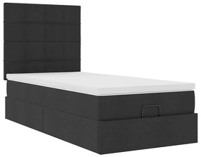 vidaXL Οθωμανικό κρεβάτι με στρώμα &amp; LEDs Μαύρο 100x200 cm Ύφασμα