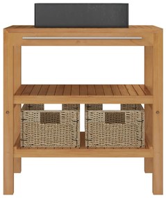 vidaXL Έπιπλο Μπάνιου από Μασίφ Ξύλο Teak με Νιπτήρα Μαύρο Μάρμαρο