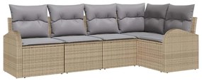vidaXL Σετ Καναπέ Κήπου 5 pcs Μπεζ, ανοιχτό γκρι Πολυ ράταν