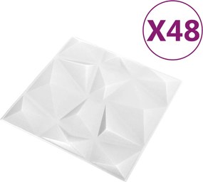 vidaXL Πάνελ τοίχου 48 pcs Διαμάντι Άσπρο 50 x 50 cm Φελιζόλ XPS