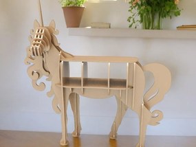 Intra απο ξύλο plywood 3mm-4mm πάχος – Τραπέζι κονσόλας με ράφι Unicorn Animal Shape 25x25 cm INTRAVECTRY-MY545099
