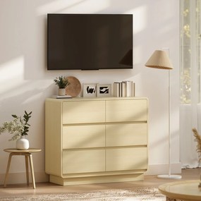 Sideboard 100 cm, Ντουλάπι Μπουφέ με 6 Συρτάρια, Συρταριέρα για Κουζίνα, Σαλόνι, Τραπεζαρία, Φυσικό Ξύλο