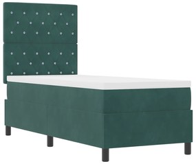 vidaXL Κρεβάτι Box Spring με Στρώμα & LED Σκούρο Πράσινο 80x200 εκ Βελούδο