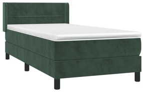 vidaXL Κρεβάτι Boxspring με Στρώμα Σκούρο Πράσινο 90x200 εκ. Βελούδινο