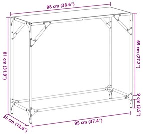 Τραπέζι Κονσόλα Επιφάνεια Μαύρο Γυαλί 98x35x81 εκ. Ατσάλι - Μαύρο