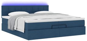 vidaXL Οθωμανικό κρεβάτι με στρώματα & LEDs Μπλε 200x200cm ύφασμα