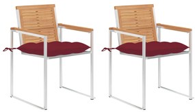 Καρέκλες Κήπου 2 τεμ. από Μασίφ Ξύλο Teak/Ατσάλι με Μαξιλάρια