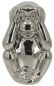 Διακοσμητικό κεραμικό μαϊμού (μάτια κλειστά) -  Ασημί - 8x7x13.5εκ