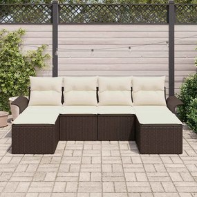 vidaXL Σετ Καναπέ Κήπου με μαξιλάρι 6 pcs Καφέ Πολυ ράταν