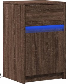 vidaXL Κομοδίνο με Φώτα LED Καφέ Δρυς Επεξεργασμένο Ξύλο