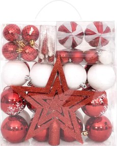 vidaXL Σετ Μπάλες Χριστουγεννιάτικες 64 τεμ. Κόκκινες και Λευκές