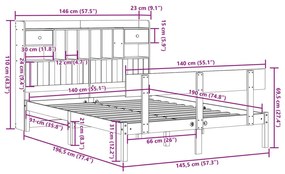 Κρεβάτι Βιβλιοθήκη Χωρίς Στρώμα 140x190 εκ Μασίφ Ξύλο Πεύκου - Λευκό