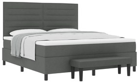 vidaXL Κρεβάτι Box Spring με Στρώμα & Πάγκο Σκούρο Γκρι 180x200 εκ. Υφάσματος