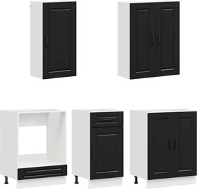 vidaXL Μονάδα κουζίνας PORTO 5 pcs Μαύρο Επεξεργασμένο Ξύλο