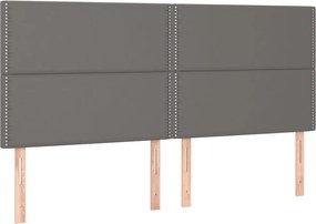 vidaXL Κρεβάτι Boxspring με Στρώμα Γκρι 200x200 εκ. Συνθετικό Δέρμα
