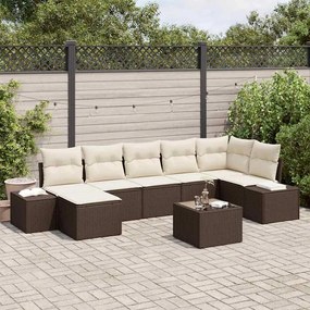 vidaXL Σετ Καναπέ Κήπου με μαξιλάρι 8 pcs Καφέ Πολυ ράταν