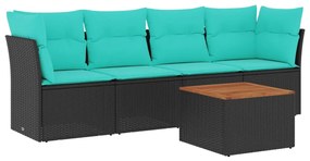 vidaXL Καναπές Σετ 5 Τεμαχίων Μαύρο Συνθετικό Ρατάν με Μαξιλάρια