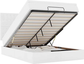vidaXL Οθωμανικό κρεβάτι με στρώμα &amp; LEDs Λευκό Συνθετικό δέρμα