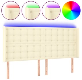 vidaXL Κεφαλάρι Κρεβατιού LED Κρεμ 183x16x118/128 εκ. Συνθετ. Δέρμα