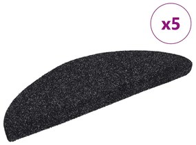 vidaXL Πατάκια Σκάλας Αυτοκόλλητα 5 τεμ. Μαύρα 56x17x3 εκ Βελονιασμένα