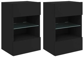 vidaXL Έπιπλα Τοίχου Τηλεόρασης με LED 2 Τεμ. Μαύρα 40x30x60,5 εκ.