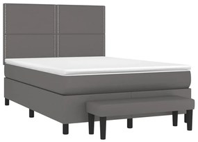 Κρεβάτι Boxspring με Στρώμα Γκρι 140x200εκ. από Συνθετικό Δέρμα - Γκρι