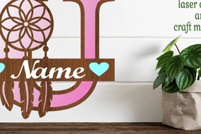 Σετ των 2 Intra απο ξύλο plywood  Χρώμα wenge 3mm-4mm πάχος - Ονειροπαγίδα Monogram Letter U Cut Δίασταση 20x20 cm INTRAFABR-108443942