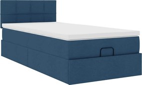 vidaXL Οθωμανικό κρεβάτι με στρώμα μπλε 90x190cm ύφασμα
