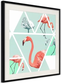 Αφίσα - Tropical Mosaic with Flamingos (Square) - 20x20 - Μαύρο - Με πασπαρτού