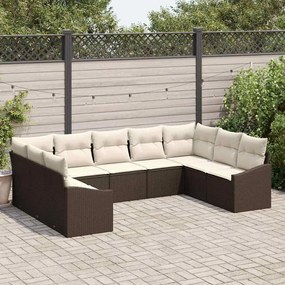 vidaXL Σέτ φαγητού για κήπο με μαξιλάρι 9 pcs Καφέ, Κρέμα