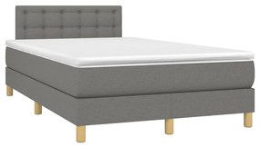 Κρεβάτι Boxspring με Στρώμα &amp; LED Σκ.Γκρι 120x190εκ. Υφασμάτινο - Γκρι